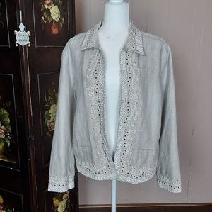 Chico's Linen Embellished Metallic Blazer C2